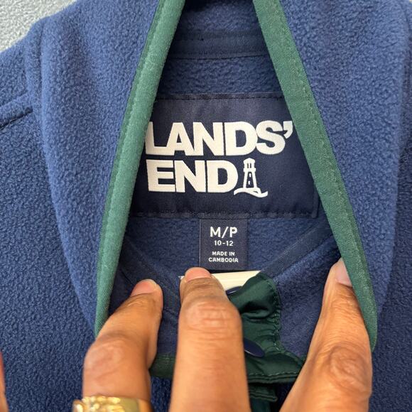 Lands End 3/4 Button Up Fleece Sweatshirt Plaid Kids Medium 10-12 Two Tone Cozy - Picture 3 of 13